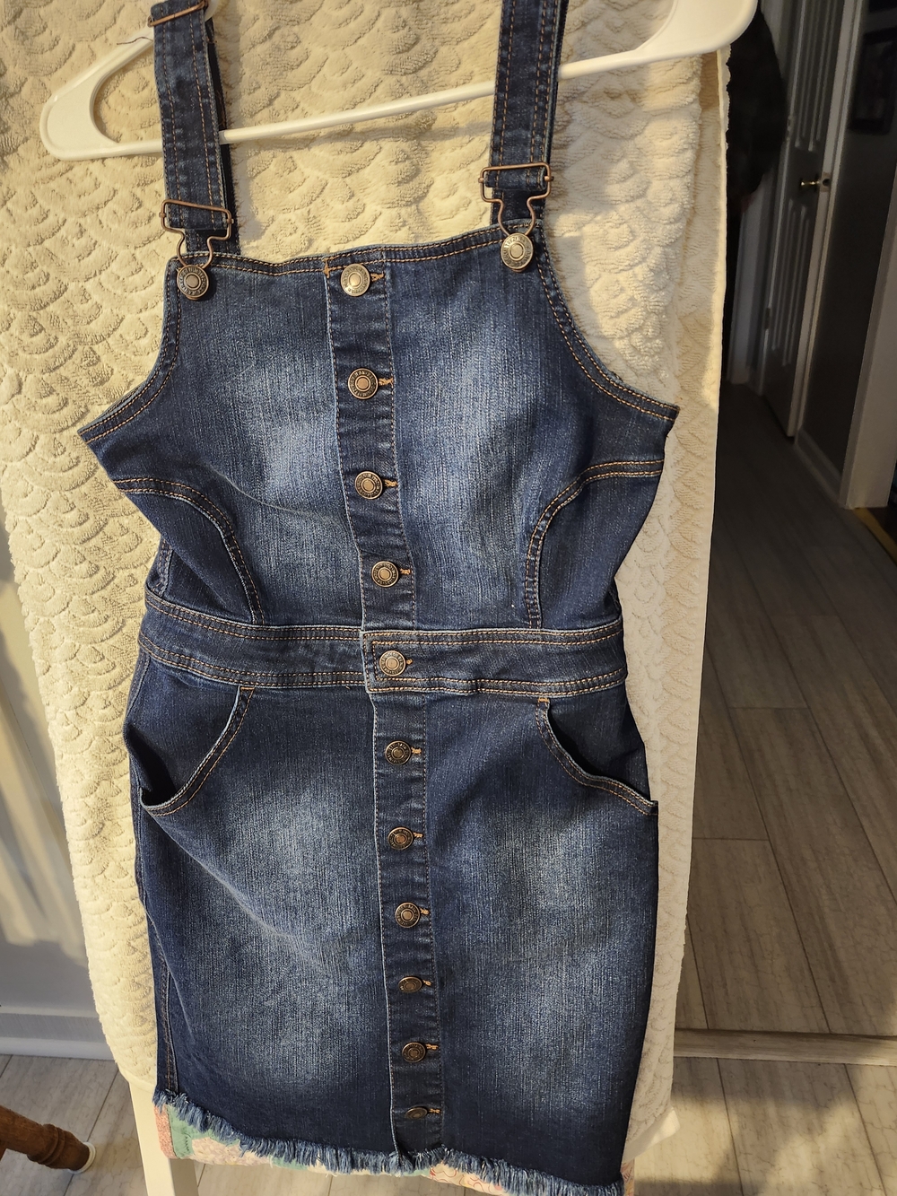 Denim Button-Front Overall Dress - Dark Blue